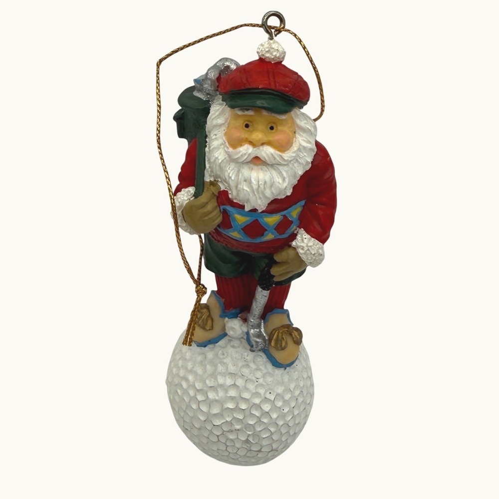VINTAGE Santa Claus Golfer Golf Christmas Ornament Golf Ball Holiday Decor